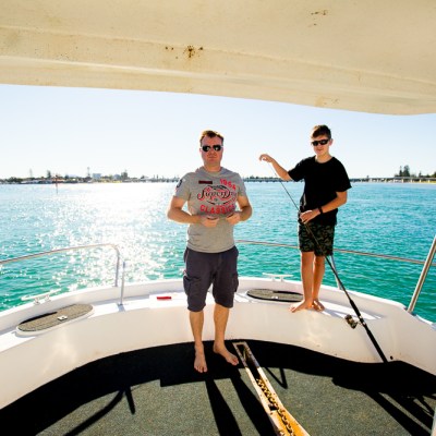 Family getting ready to go fishing - hire a houseboat Forster houseboat NSW