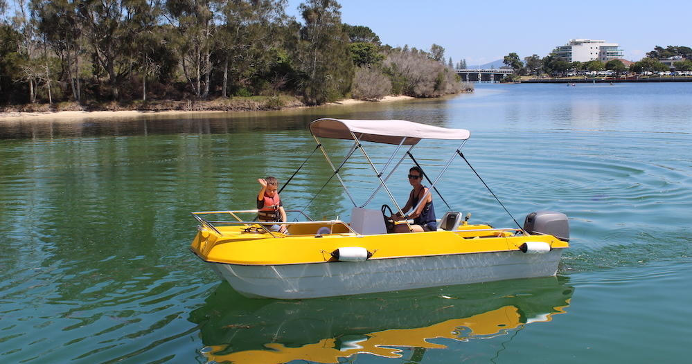 Luxury tri-hull runabout boat hire on Wallis Lake, Forster NSW